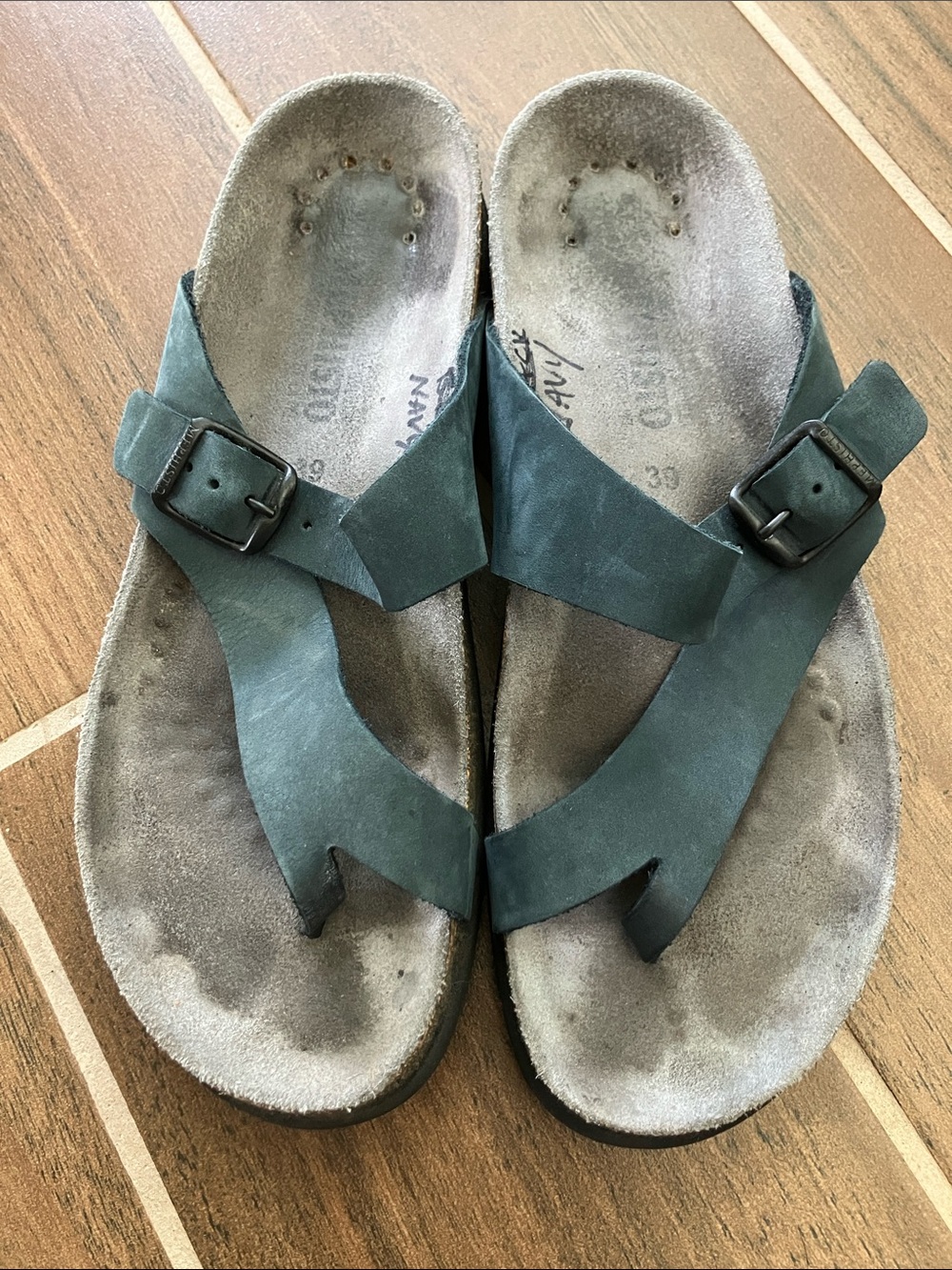 Mephisto Navy Leather Thong Sandals with Buckle size 39